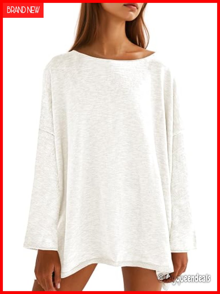Women's Oversized Lightweight Crewneck Tunic Top With Side Slit Hem